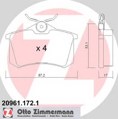 Колодки тормозные дисковые задние, комплект ZIMMERMANN 209611721