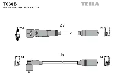 Комплект высоковольтных проводов TESLA T038B